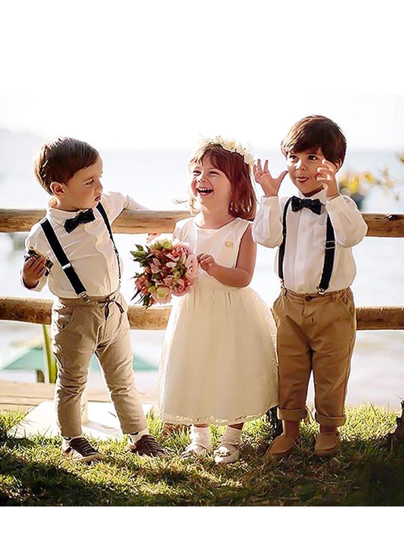 Kids Boy Suspenders Bowtie Set - Adjustable Child Suspender for Toddler and Girls (Black)