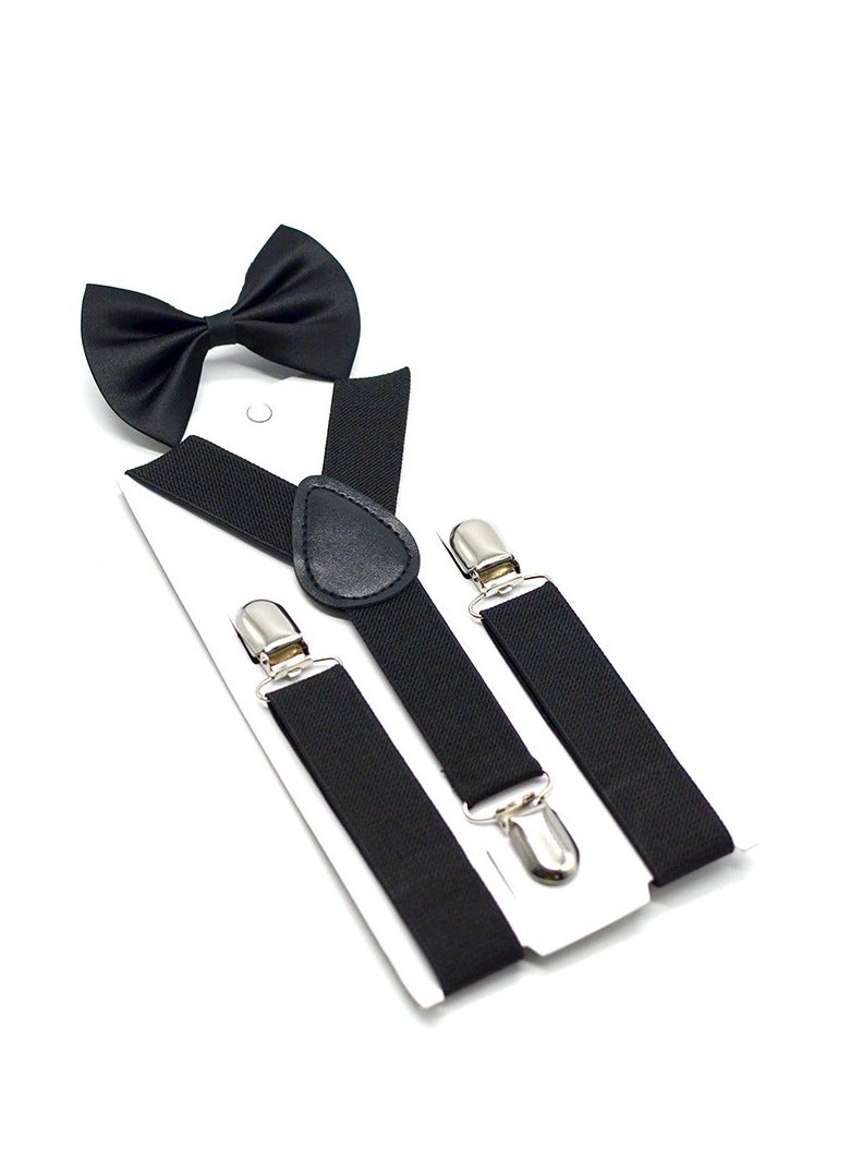 Kids Boy Suspenders Bowtie Set - Adjustable Child Suspender for Toddler and Girls (Black)