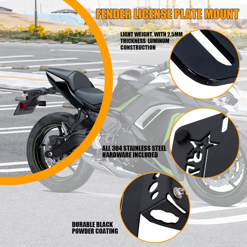 RANSOTO Fender Eliminator for 2017-2025 Kawasaki Z650/Ninja 650 ZX650 | Multi-Function Mount for License Plate, Turn Signals & Plate Light | No-Drill Installation - Image 5