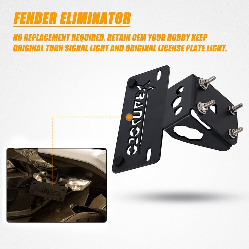 RANSOTO Fender Eliminator for 2017-2025 Kawasaki Z650/Ninja 650 ZX650 | Multi-Function Mount for License Plate, Turn Signals & Plate Light | No-Drill Installation - Image 4