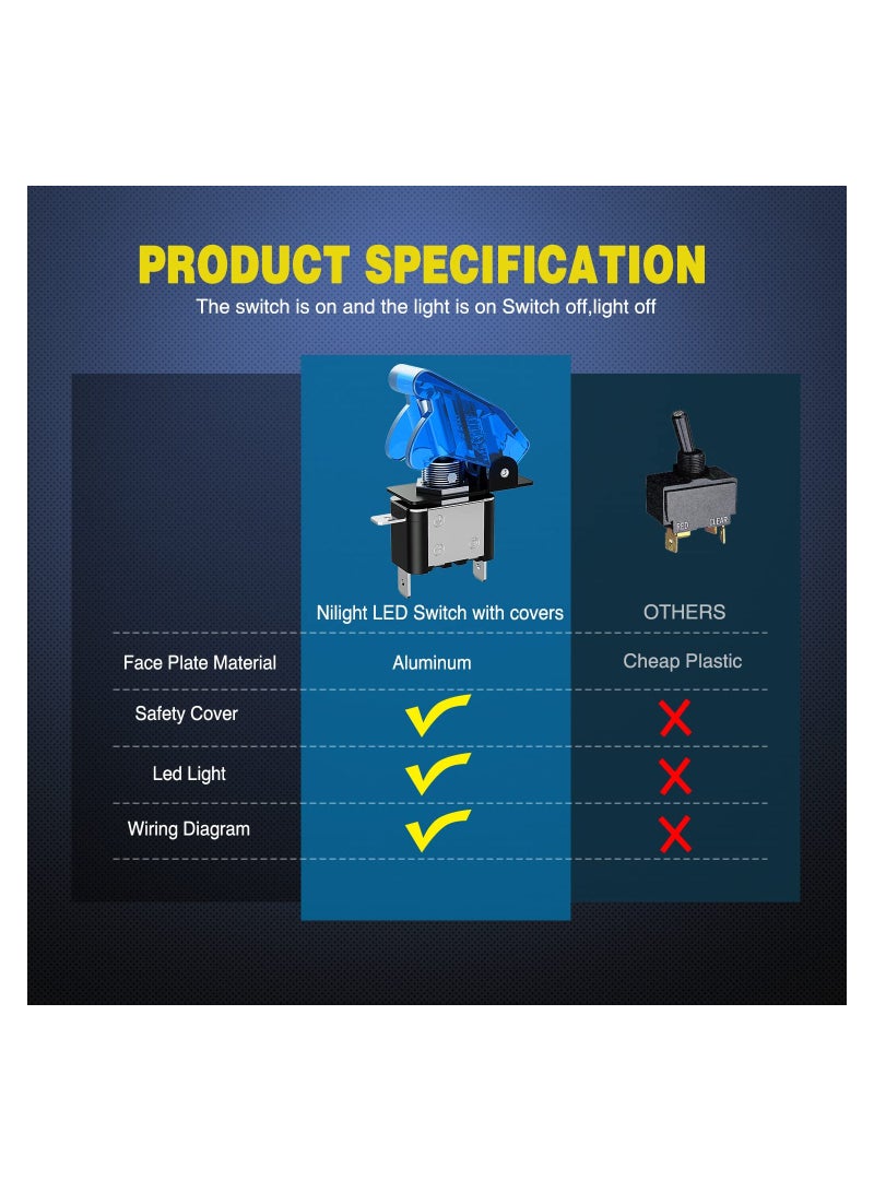 5 قطع مفتاح تبديل LED أزرق مضاء 12 فولت مع غطاء أمان - مفتاح دوار ثقيل 20 أمبير SPST 3 دبابيس للسيارات والشاحنات والقوارب. - Image 5