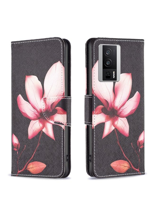HuHa Case Cover For Xiaomi Redmi K60 / K60 Pro Colored Drawing Pattern Leather Phone Case Lotus 