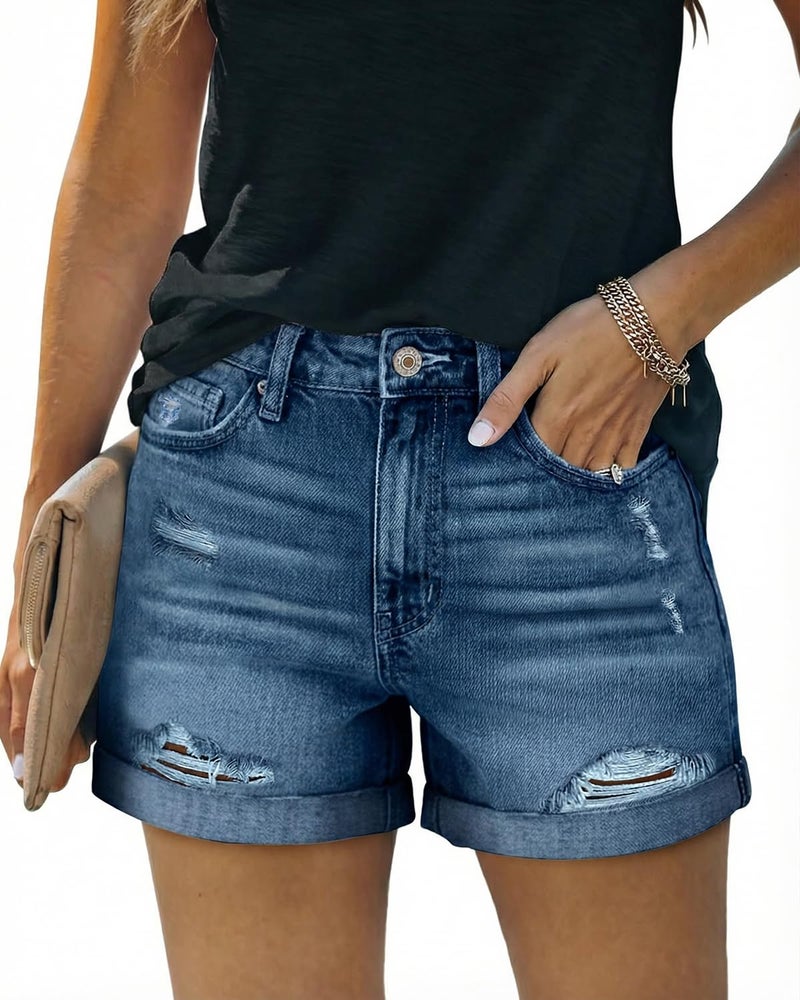 KISSMODA Denim Shorts Women Trendy Button Summer Cut Off Short Womens Jean Shorts High Waisted Denim Hot Ripped Shorts - Image 2