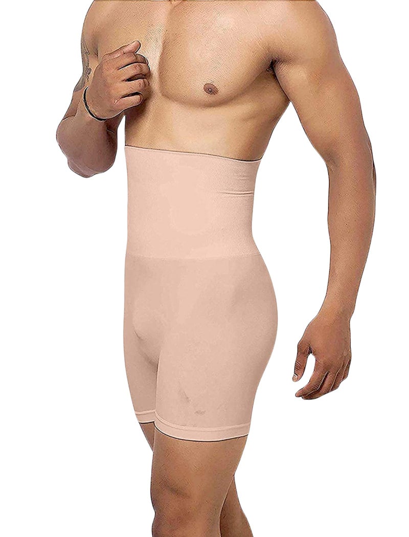 KROYWEN Tummy Tucker Mens High Waist Shapewear with Anti Rolling Strip Tummy Control Panties (Free-Size Fits 32-36 Waist Size) Beige - Image 1
