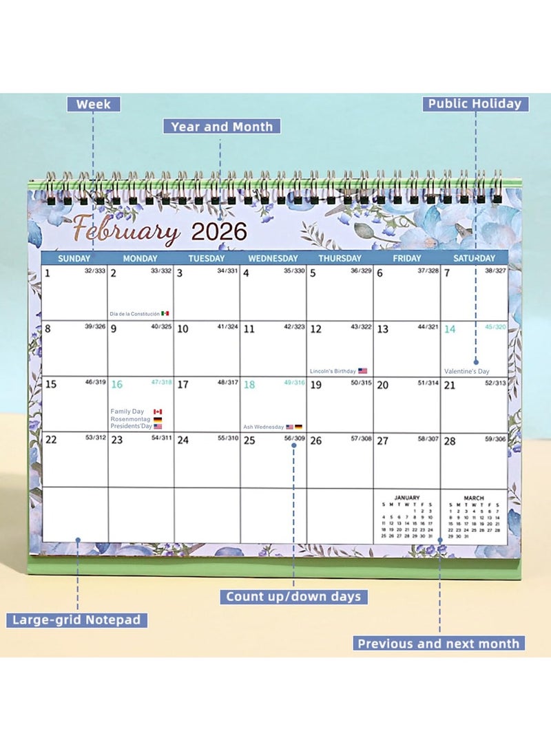Bukela 2026Desk Calendar - January 2026 - December 2026, Spiral Binding Cactus Creative Page Turn Running Monthly Standing Memo Pages For Home Office School 10" X 8" - Image 5