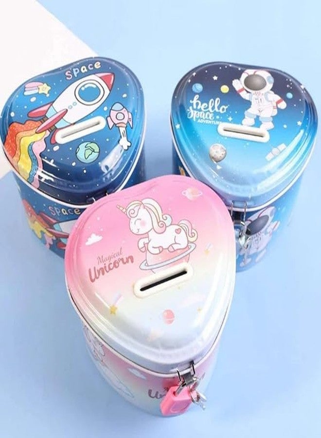 Sajani Cute Cartoon Creative Portable Piggy Bank, Money Saving Box with Combination Lock, Mini Coin Bank Gifts for Boys and Girls, Best Return Gifts for Kids (Pack of 1) (Heart - Rocket) - Image 2