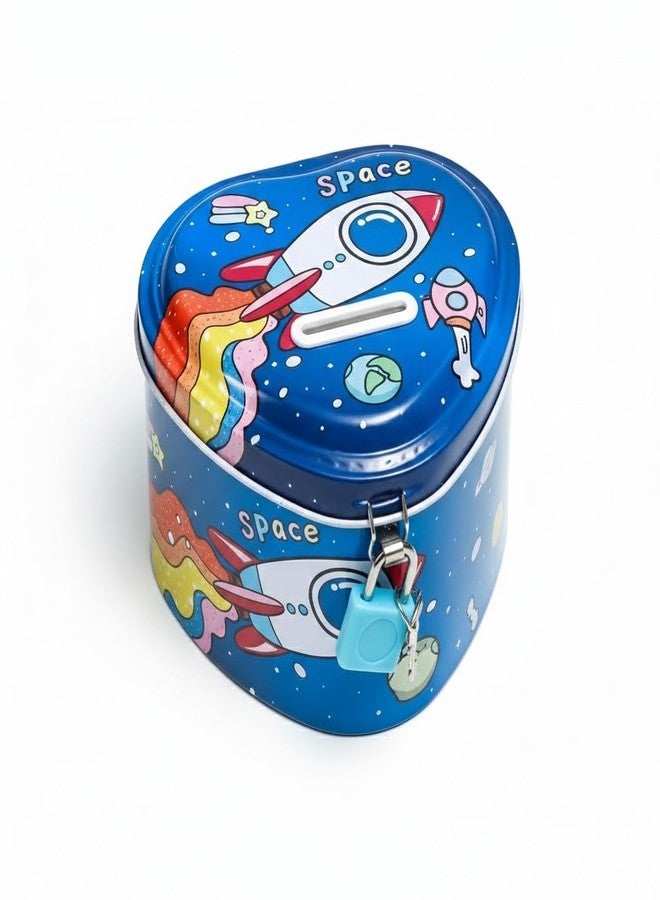Sajani Cute Cartoon Creative Portable Piggy Bank, Money Saving Box with Combination Lock, Mini Coin Bank Gifts for Boys and Girls, Best Return Gifts for Kids (Pack of 1) (Heart - Rocket) - Image 1