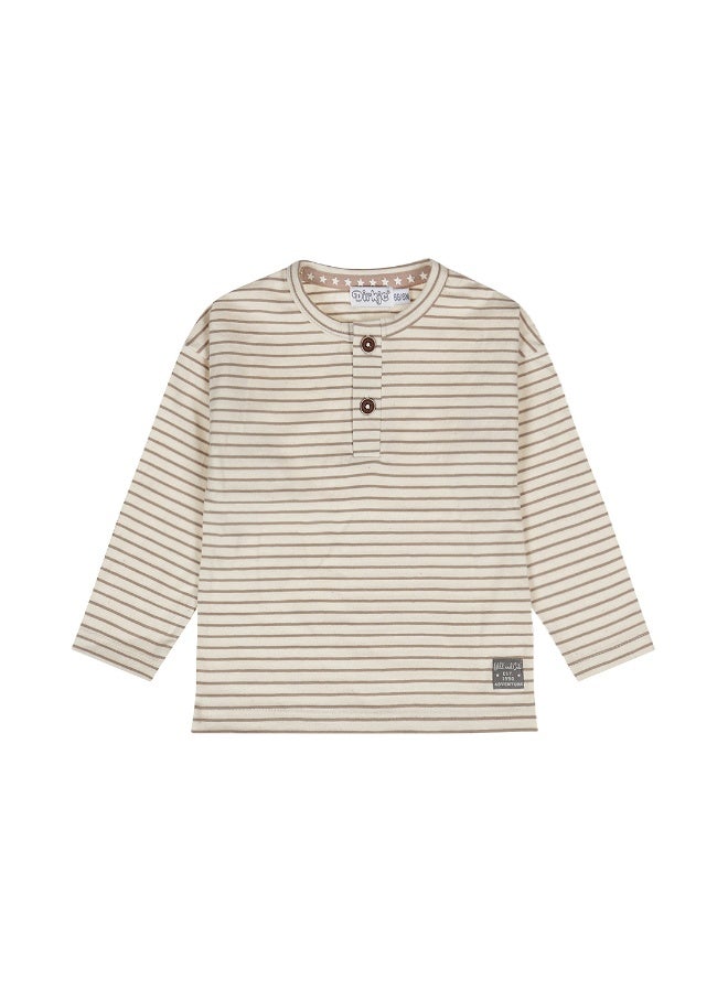 Dirkje boys' long-sleeved shirt off-white soft brown striped - Image 1
