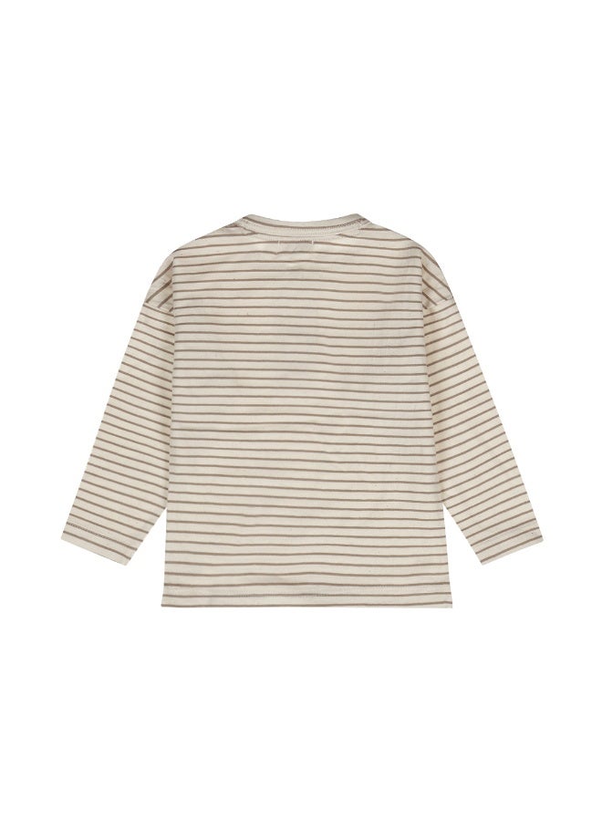 Dirkje boys' long-sleeved shirt off-white soft brown striped - Image 2
