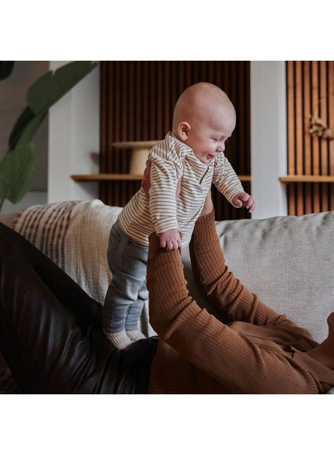 Dirkje boys' long-sleeved shirt off-white soft brown striped - Image 3