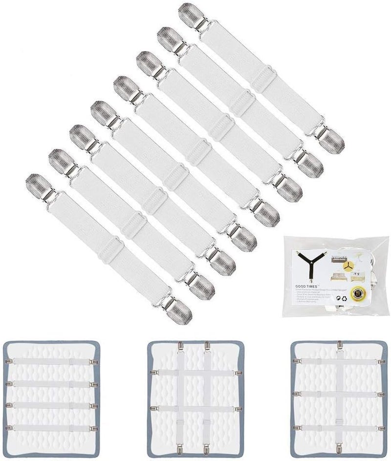 Adjustable bed hat fixing clip elastic fixing strap (length 21-80 inches, suitable for mattresses, sofas, recliners)  white  8PC - Image 1