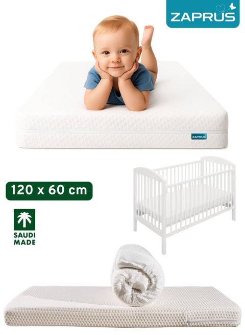 Baby Cot Mattress 120 x 60 cm – Firm 10 cm Extra-Thick Foam for Cot, Crib and Toddler Bed Mattress – Breathable, Hypoallergenic, Washable Cotton Cover – Mattresses for Everyday Use