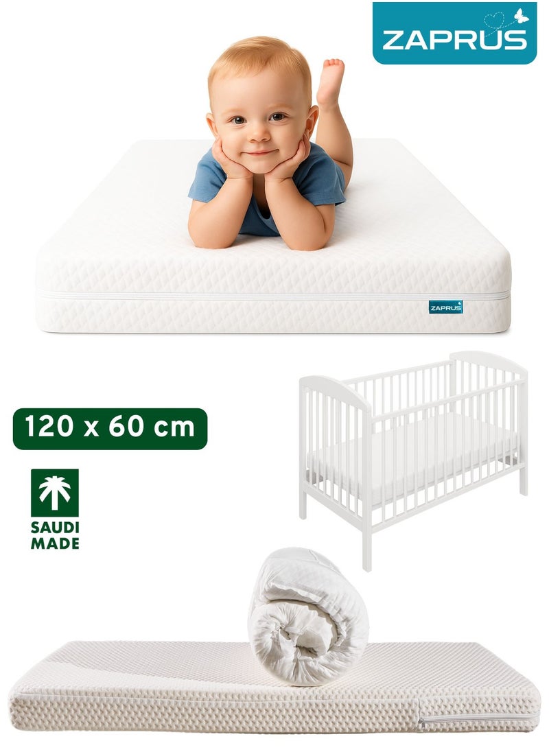 Zaprus Baby Mattress 120 x 60 cm – Firm 10 cm Extra-Thick Foam for Cot, Crib and Toddler Bed Mattress – Breathable, Hypoallergenic, Washable Cotton Cover – Mattresses for Everyday Use  - Image 1