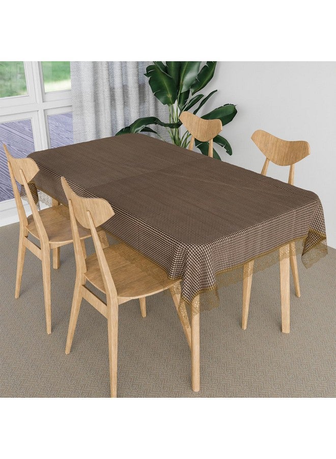 Kuber Industries Dining Table Cover | Kitchen Dining Tablecloth | 4 Seater Center Table Cover | Dining Table Cover for Hall Décor | Barik Check Kitchen Tablecloth | 45x70 | Brown - Image 1