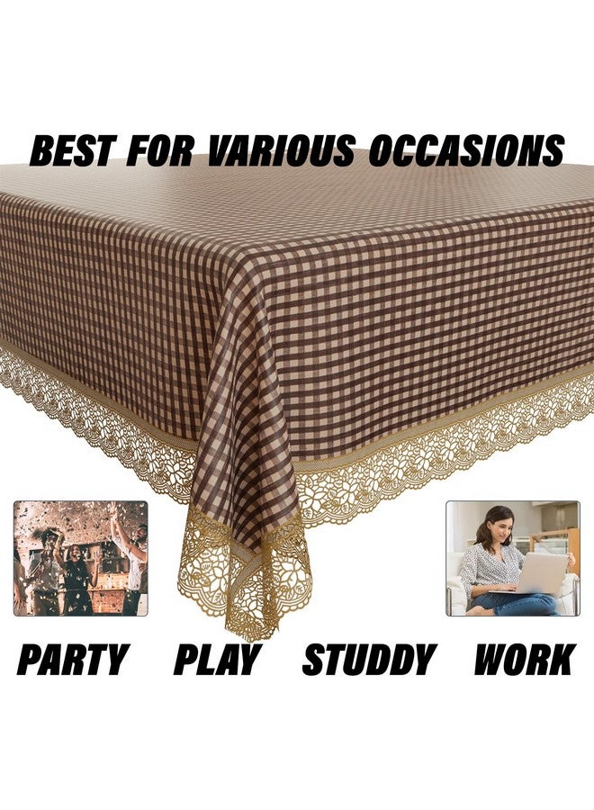 Kuber Industries Dining Table Cover | Kitchen Dining Tablecloth | 4 Seater Center Table Cover | Dining Table Cover for Hall Décor | Barik Check Kitchen Tablecloth | 45x70 | Brown - Image 4