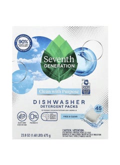 Seventh Generation Seventh Generation, Dishwasher Detergent Packs, Free & Clear, 45 Packs, 23.8 oz (675 g)  - Image 1