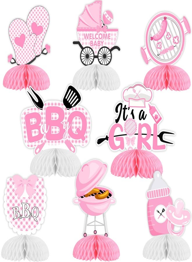 Cheereveal 8 Pieces BBQ Baby Shower Honeycomb Centerpieces, Pink Barbecue Table Toppers, BBQ Picnic Carnival Summer Gender Reveal Holidays Party Decorations Supplies - Image 1