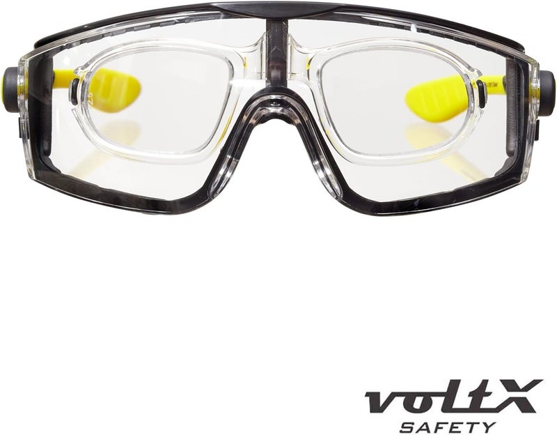 voltX QUAD 4 in 1 FULL LENS Reading insert Safety Glasses 20 Dioptre CLEAR LENS with foam insert removable headstrap CE EN166f certified - Image 2