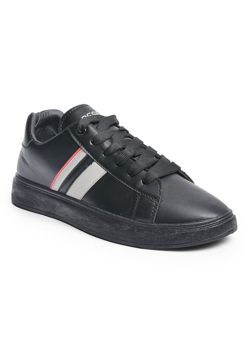 Desert Men's Fashion Leather Flat Sneakers With Bold Side Color Design  - Image 3