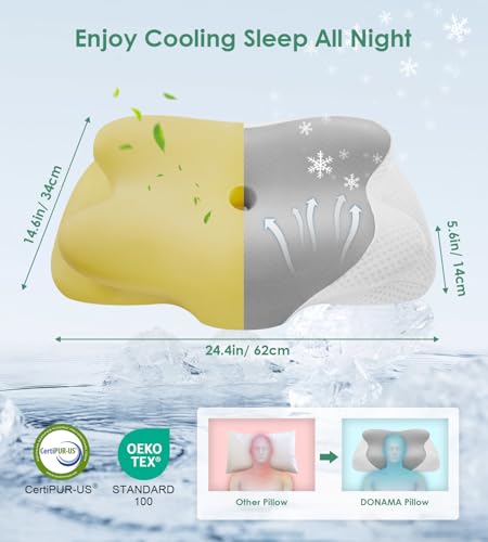 DONAMA Cervical Pillow for Sleeping, Contour Memory Foam Pillow for Neck and Shoulder Support, Ergonomic Neck Pillow for Side Back Stomach Sleepers, Bed Pillows with Cooling Pillowcase - Image 3