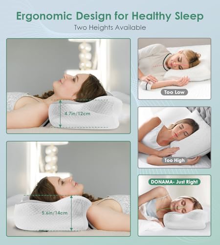 DONAMA Cervical Pillow for Sleeping, Contour Memory Foam Pillow for Neck and Shoulder Support, Ergonomic Neck Pillow for Side Back Stomach Sleepers, Bed Pillows with Cooling Pillowcase - Image 4