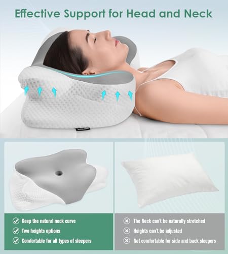 DONAMA Cervical Pillow for Sleeping, Contour Memory Foam Pillow for Neck and Shoulder Support, Ergonomic Neck Pillow for Side Back Stomach Sleepers, Bed Pillows with Cooling Pillowcase - Image 5