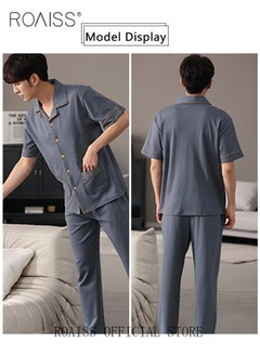 2-Piece Pajama Set Men's Cotton Short Sleeved Lapel Collar T-Shirt Long Pants Sets Solid Color Sleepwear Nightgown Male Loose Spring Summer Thin Loungewear Home Clothes - pzsku/Z6F079DD421BAA620C3D6Z/45/_/1702620103/bda210d2-f370-4c07-a390-8c9382283cdb