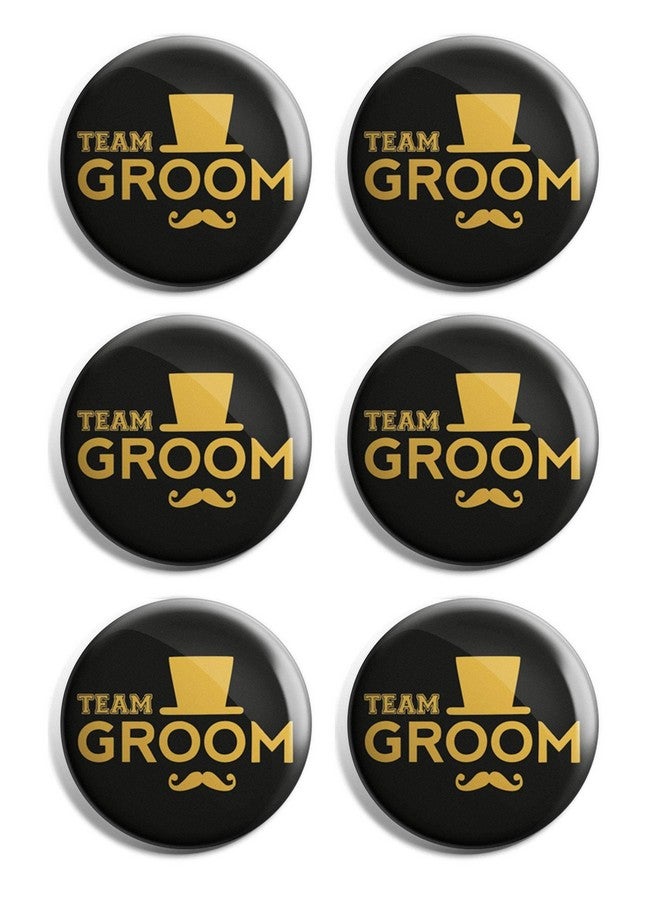 Yey Wedding Collection Team Groom Badges Black color (Pack of 6 pcs, Round Pin Badges, 58mm) - Image 2