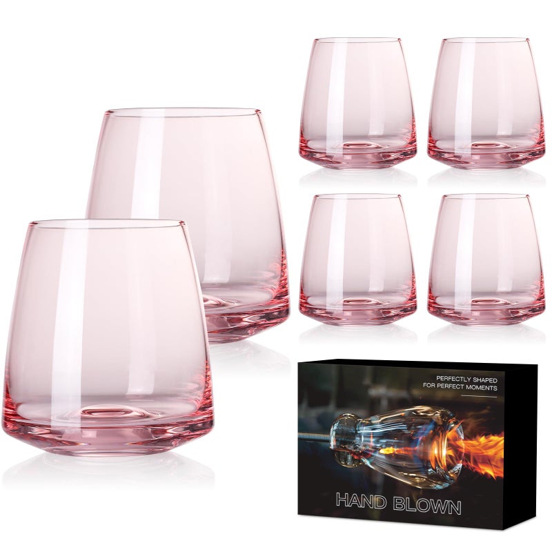 Cyrelwing Pink Stemless Wine Glasses Set 6-Colorful Wine Glasses Stemless for Wine water,whiskies, juices, cocktails,Unique Gifts for Mother day Birthday Wedding Party - Image 1