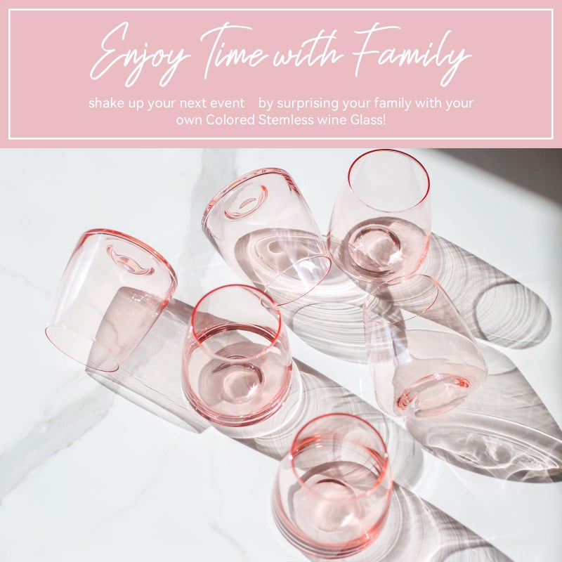 Cyrelwing Pink Stemless Wine Glasses Set 6-Colorful Wine Glasses Stemless for Wine water,whiskies, juices, cocktails,Unique Gifts for Mother day Birthday Wedding Party - Image 3
