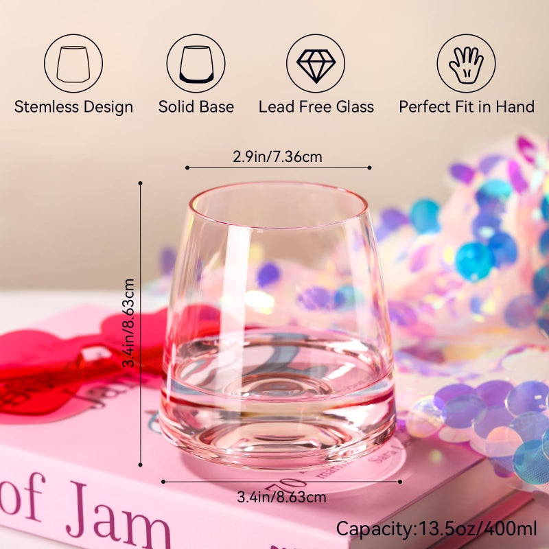 Cyrelwing Pink Stemless Wine Glasses Set 6-Colorful Wine Glasses Stemless for Wine water,whiskies, juices, cocktails,Unique Gifts for Mother day Birthday Wedding Party - Image 4