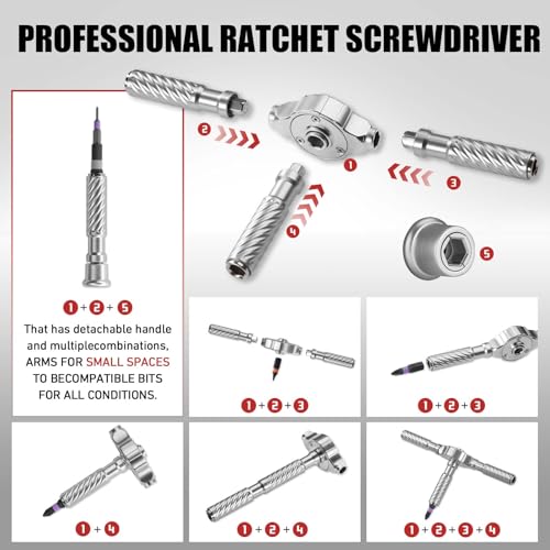 VMAN Ratchet Screwdriver Set, 100 in 1 magnetic Screwdriver sets, S2 Steel Bits, DIY Combination Flexible Shaft, Suitable for Furniture Assembly, Precision Electrical Appliance Repair, Bicycle Tools - Image 3