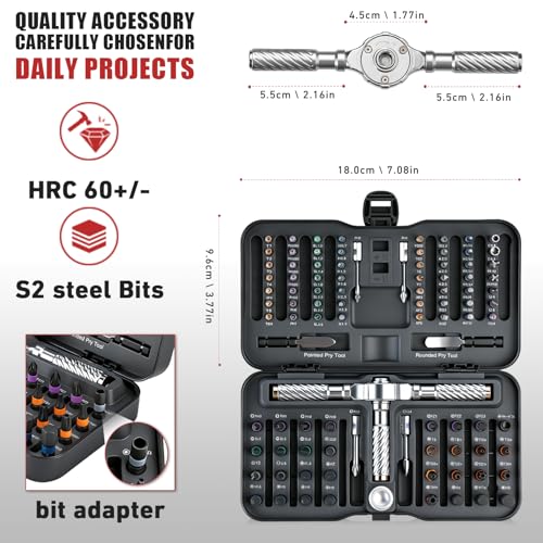 VMAN Ratchet Screwdriver Set, 100 in 1 magnetic Screwdriver sets, S2 Steel Bits, DIY Combination Flexible Shaft, Suitable for Furniture Assembly, Precision Electrical Appliance Repair, Bicycle Tools - Image 2
