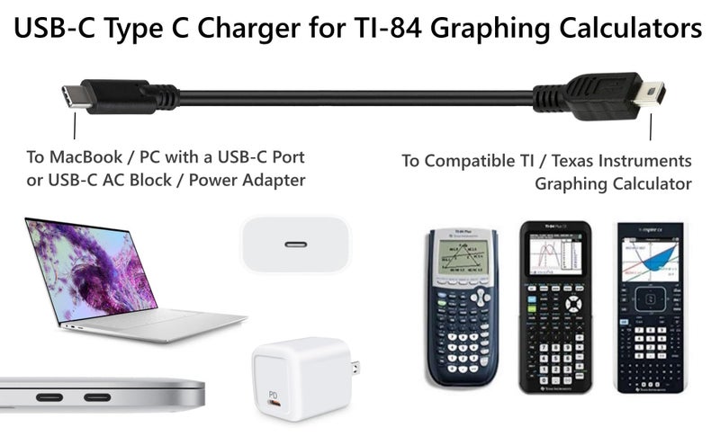 ienza USB-C TI-84 Plus CE/TI-Nspire CX II CAS Calculator Charger Cable Cord Compatible with MacBook, PC, HP, Acer, Dell, Lenovo, Asus, Chromebook, Laptop & Blocks with a USBC Port (AC Block Not Included) - Image 2