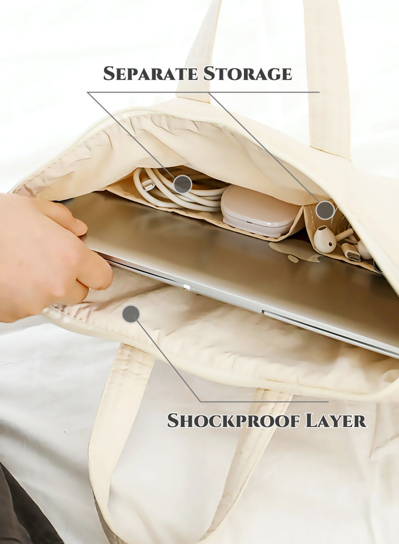 Waterproof Shockproof Laptop Bag,13-14 inch Laptop Sleeve Laptop Case for Men or Ladies,Ultra Lightweight MacBook Sleeve with Soft Lining,Anti-Dust & Multi-Compartment for Daily Carry,Business Travel, School, College(Beige White) - Image 3