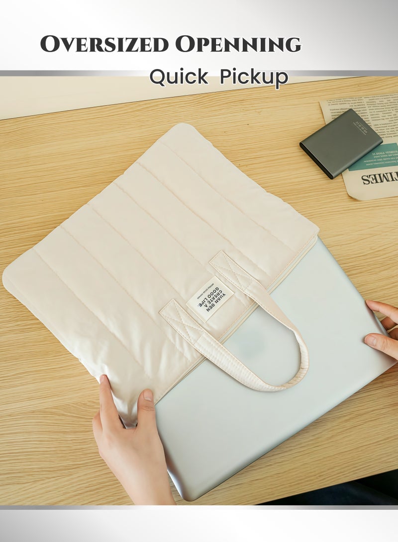 Waterproof Shockproof Laptop Bag,13-14 inch Laptop Sleeve Laptop Case for Men or Ladies,Ultra Lightweight MacBook Sleeve with Soft Lining,Anti-Dust & Multi-Compartment for Daily Carry,Business Travel, School, College(Beige White) - Image 5