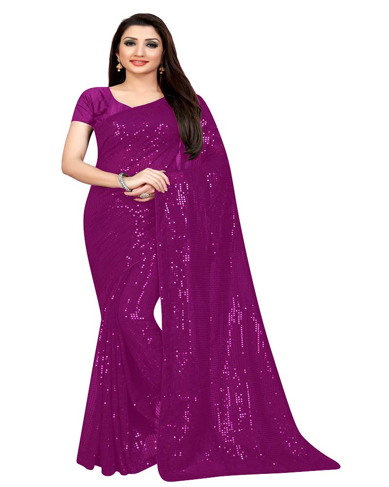 Florely Women's Sequins Pure Georgette Saree (Satari_Freesize_444_Rani) - Image 1