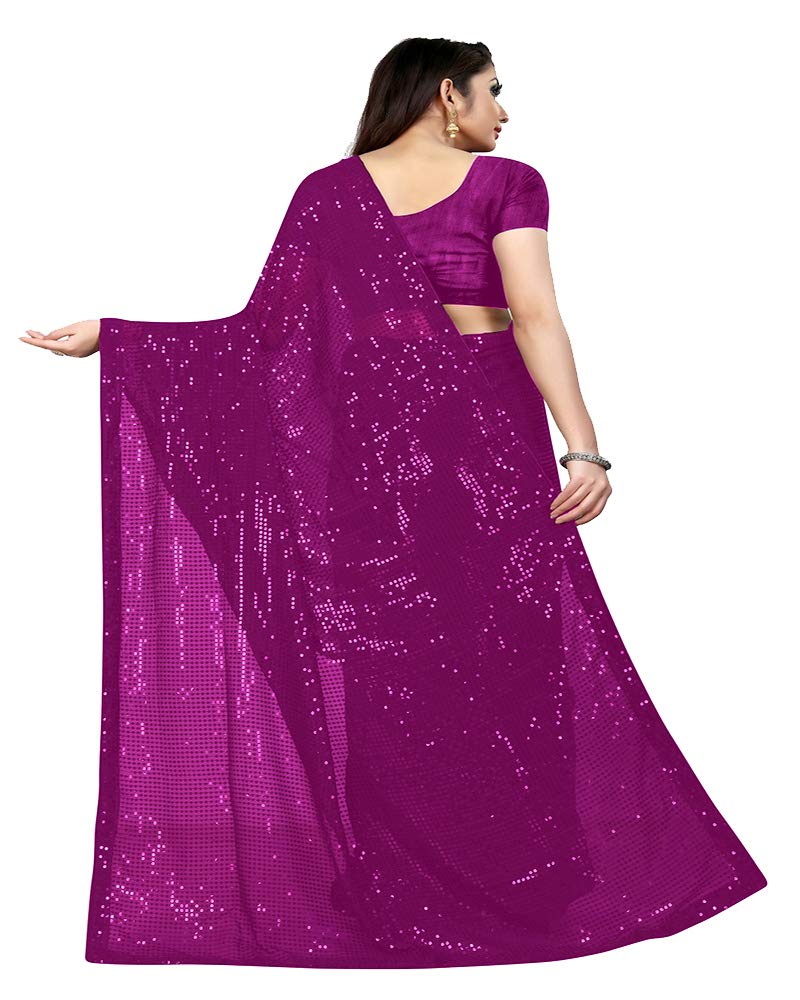 Florely Women's Sequins Pure Georgette Saree (Satari_Freesize_444_Rani) - Image 2