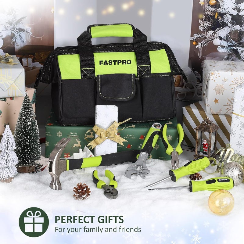FASTPRO 220-Piece Home Tool Set, Household Repairing Tool Kit, with 12-Inch Wide Mouth Open Storage Tool Bag, Green - Image 2