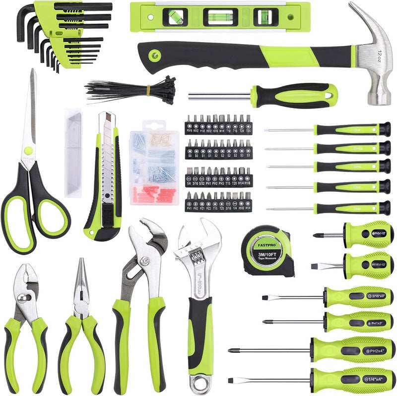 FASTPRO 220-Piece Home Tool Set, Household Repairing Tool Kit, with 12-Inch Wide Mouth Open Storage Tool Bag, Green - Image 3