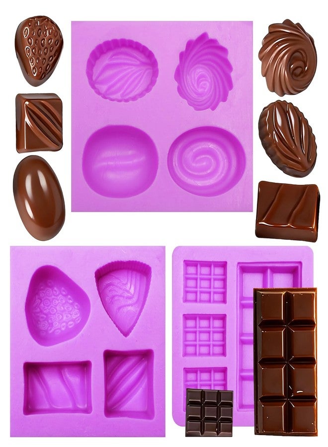Acvcatto Chocolate Bar Molds Silicone,3 Pack, Chocolate Chip Mold, Truffle Molds Multiple Decorative Shapes for Cake Decorating Cupcake Toppers Cookies Butter Floral Paste Dough Plaster Resin Clay - Image 1