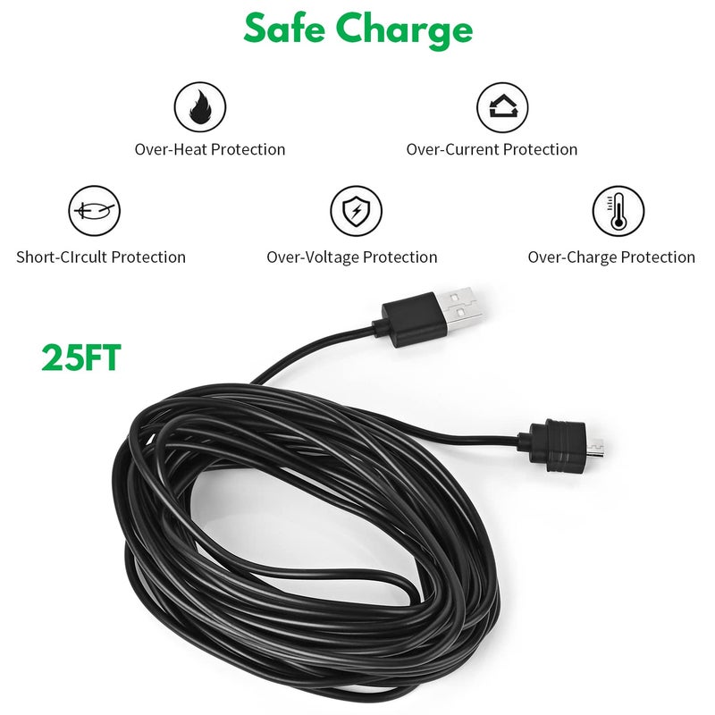 ALERTCAM 2Pack 25ft/7.5m Charger Cable for Blink Mini and Blink Mini Pan-Tilt, Extension USB Cable Continuously Power Your Camera (Plug and Camera are Not Included) - Black - Image 3