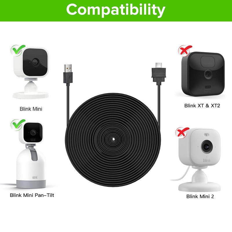 ALERTCAM 2Pack 25ft/7.5m Charger Cable for Blink Mini and Blink Mini Pan-Tilt, Extension USB Cable Continuously Power Your Camera (Plug and Camera are Not Included) - Black - Image 2