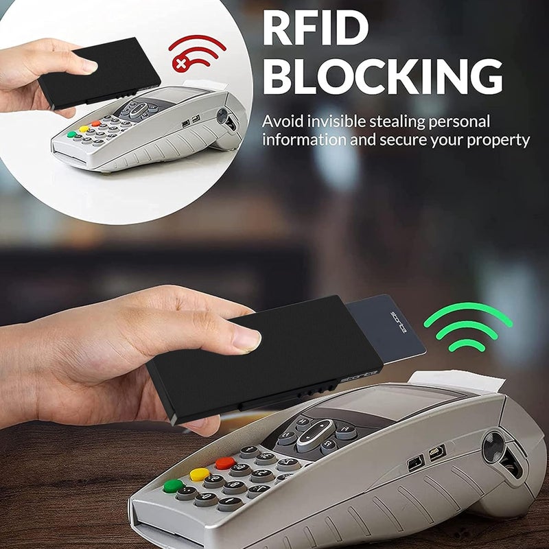 Storite حافظة بطاقات ائتمان أو خصم/ATM معدنية سوداء مضادة للترددات RFID قابلة للفتح نحيفة تحمل 6 بطاقات بنكية للرجال والنساء - (6.2 x 10.3 x 0.83 سم) - Image 5
