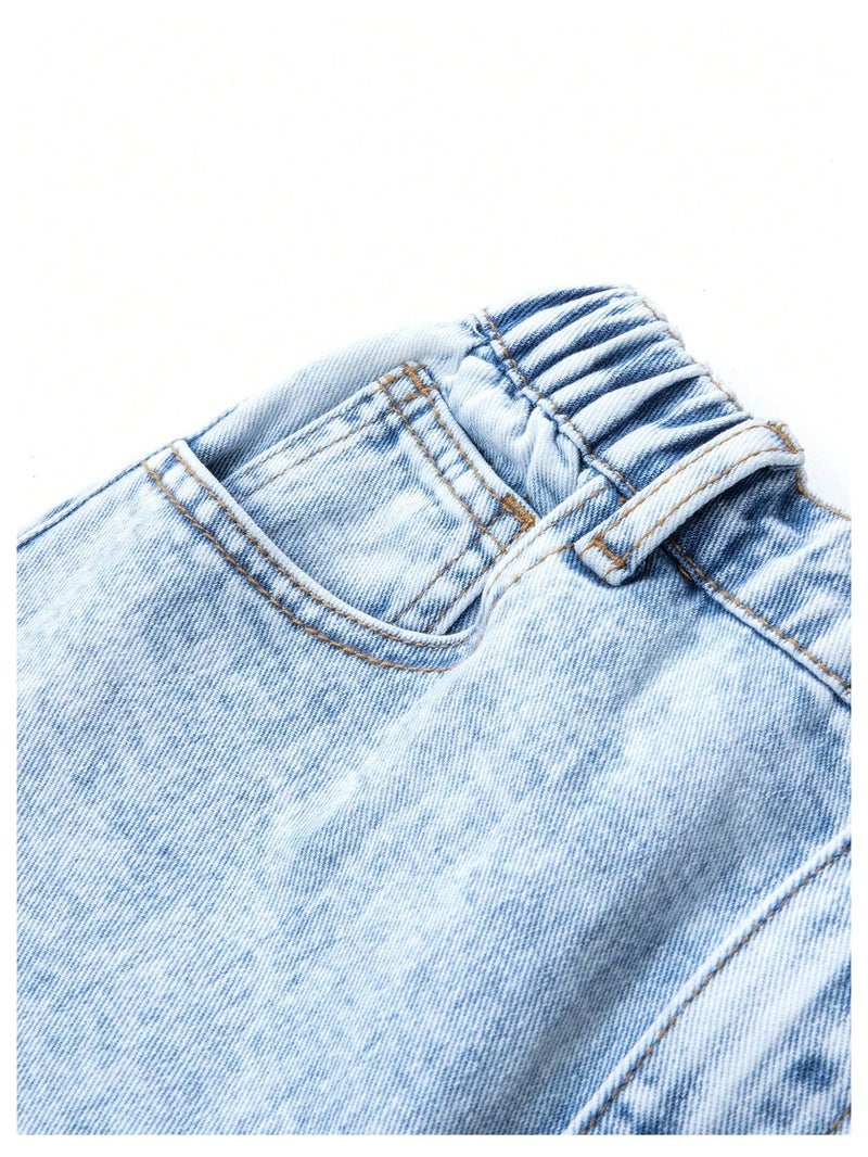 BEAUDRM Girl's Baggy Jeans Heart Print Jeans Wide Leg Y2k Cute Denim Pants with Pockets Size 8-12 Light Wash 12 Years - Image 5