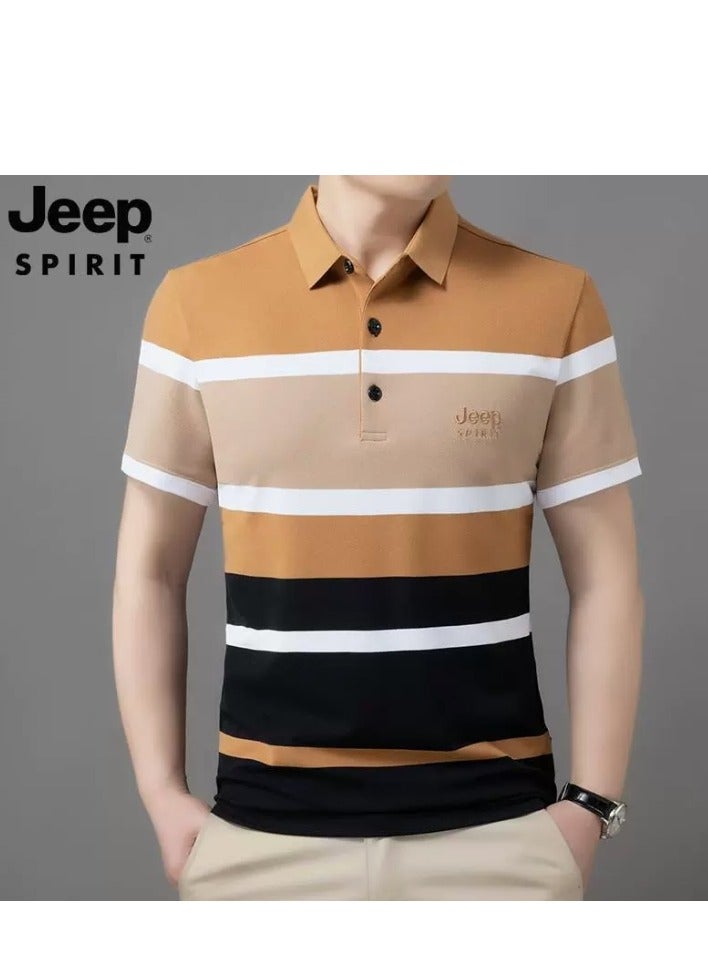 Jeep Striped Slim Fit Lapel Fashion POLO Shirt - Image 1