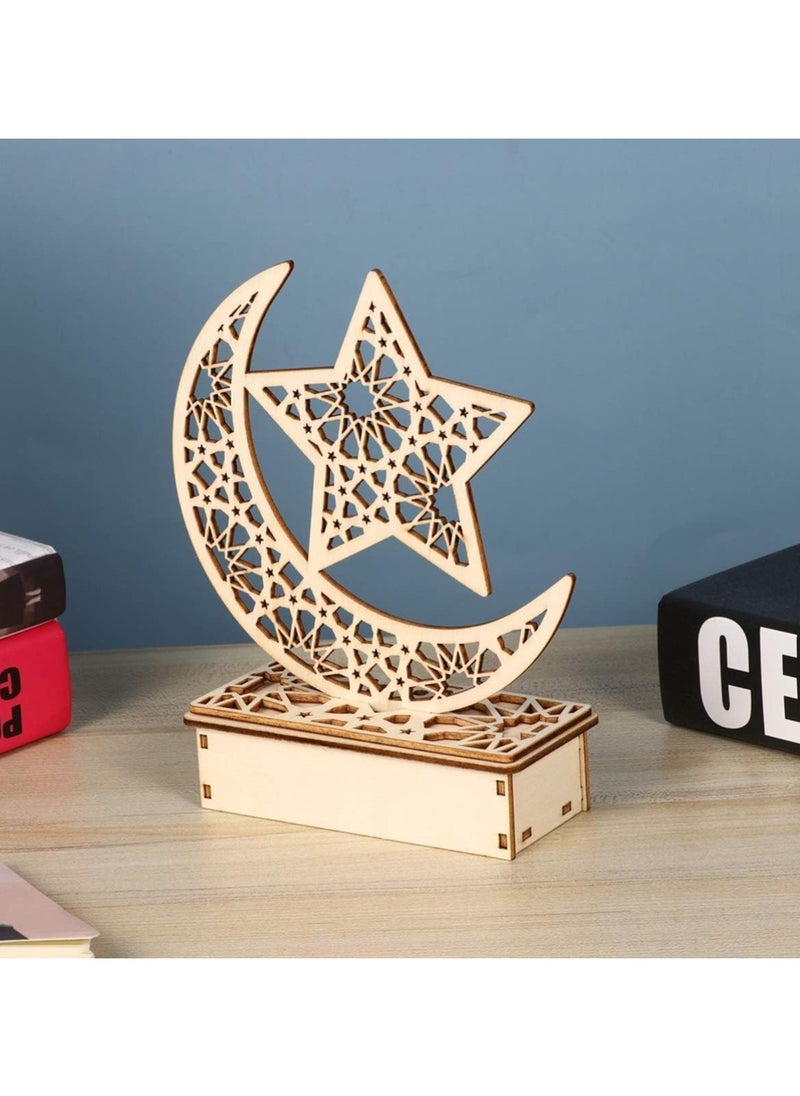 VUCATIN Eid Crafts Night Light, Ramadan EID Mubarak Lamp Decorations, 3D Handmade Wooden Moon Star LED Lights Decor, Eid Ornaments Gift for Muslims, Islamic Wall Table Décor  - Image 2