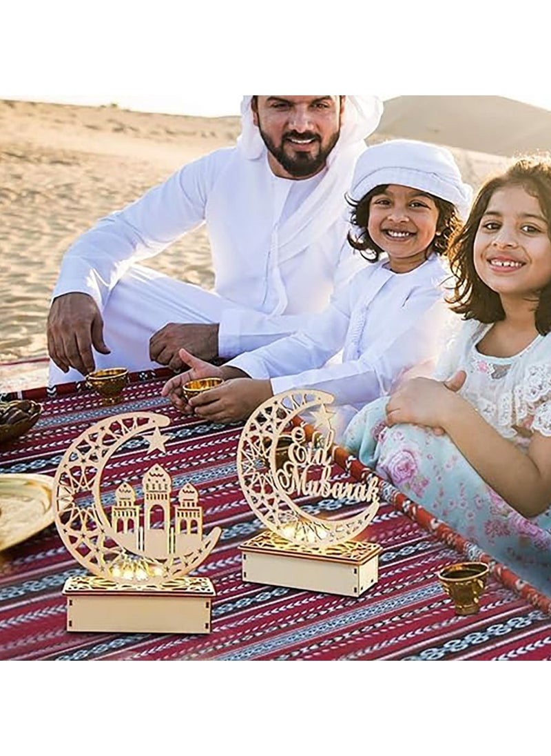 VUCATIN Eid Crafts Night Light, Ramadan EID Mubarak Lamp Decorations, 3D Handmade Wooden Moon Star LED Lights Decor, Eid Ornaments Gift for Muslims, Islamic Wall Table Décor  - Image 4