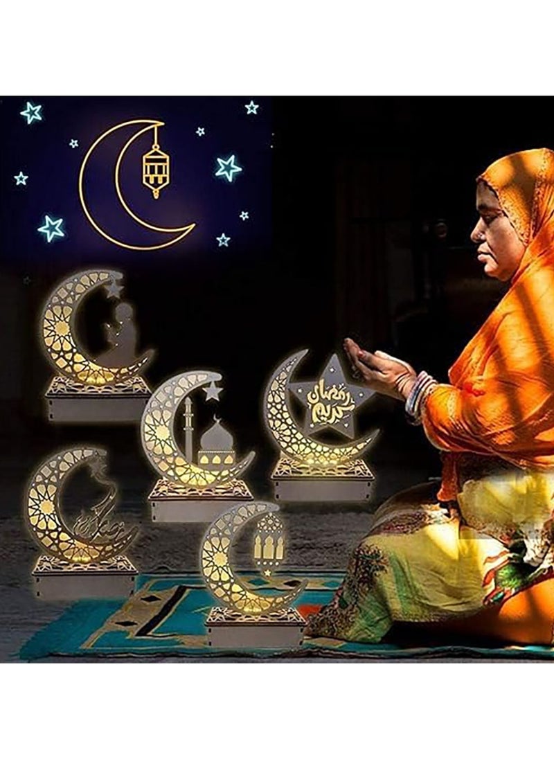VUCATIN Eid Crafts Night Light, Ramadan EID Mubarak Lamp Decorations, 3D Handmade Wooden Moon Star LED Lights Decor, Eid Ornaments Gift for Muslims, Islamic Wall Table Décor  - Image 3