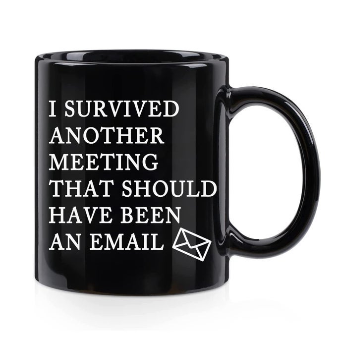 EMAIL MUG I SURVIVED ANOTHER MEETING THAT SHOULD HAVE BEEN AN EMAIL THE OFFICE MUG FUNNY COFFEE MUG CHRISTMAS WHITE ELEPHANT GIFTS FOR BOSS COWORKERS 11 OUNCE BLACK